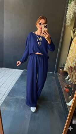 Reka Moda Kadın Uzun Kollu Tek Omuzdan Açık Viskon Iki Iplik Bluz Ve Pantolon Ikili Takım