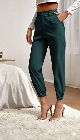 Reka Moda Kadın Yüksek Bel Cepli Paçası Lastikli Ithal Krep Pantolon