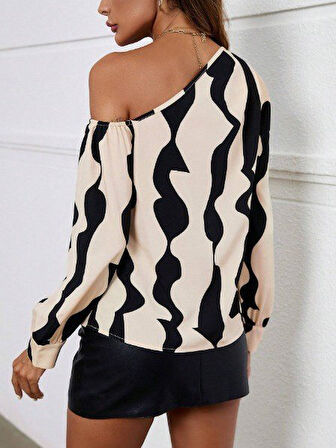 Reka Moda Kadın Tek Omuzdan Açık Uzun Kollu Modal Bluz