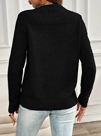 Reka Moda Kadın Uzun Kollu Bisiklet Yaka Triko Bluz