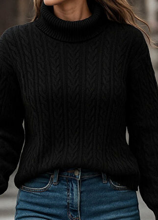 Reka Moda Uzun Kollu Yarı Balıkçı Yaka Triko Bluz