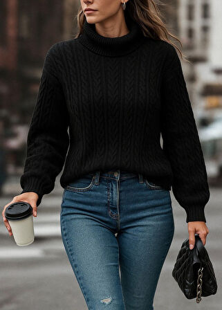 Reka Moda Uzun Kollu Yarı Balıkçı Yaka Triko Bluz