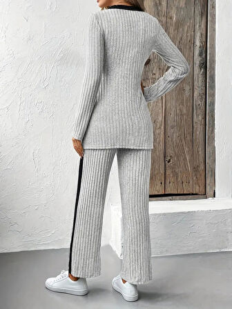 Reka Moda Kadın Uzun Kollu V Yakalı çapraz Detaylı şardonlu Kaşkorse Bluz Ve Pantolon Ikili Takım