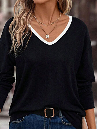 Reka Moda Kadın Uzun Kollu V Yakalı Viskon Iki Iplik Bluz