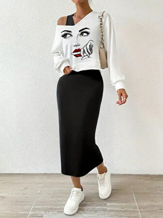 Reka Moda Kadın Askılı Yuvarlak Yaka Viskon Iki Iplik Elbise Ve V Yakalı Bluz Ikili Takım