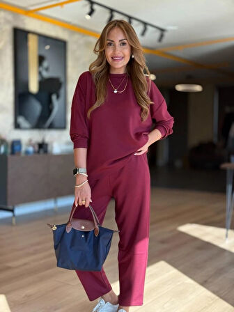 Reka Moda Kadın Uzun Kollu Bisiklet Yaka Viskon Iki Iplik Bluz Ve Pantolon Ikili Takım