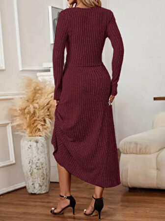 Reka Moda Kadın Uzun Kollu önden Düğmeli Bluz Ve Yüksek Bel A Kesim Uzun Etek şardonlu Kaşkorse Ikili Takım