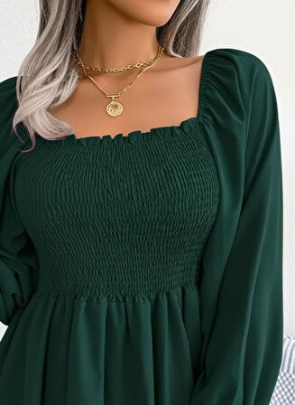 Reka Moda Kadın Uzun Kollu Geometrik Yakalı Gipe Detaylı Krep Bluz