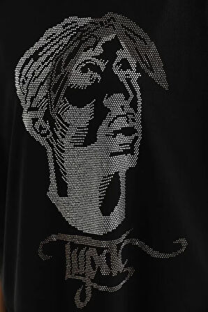 Reka Moda Unisex Taş Desenli Oversize T-Shirt - Siyah