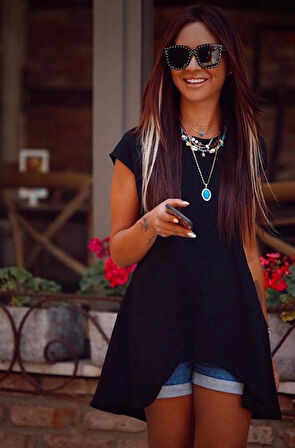 Reka Moda Kadın Kısa Kollu Asimetrik Viskon Kumaş Bluz