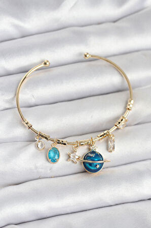 Reka Moda Gezegen Charmlı Gold Renk Pirinç Kadın Bileklik