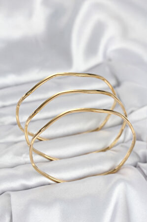 Reka Moda 316L Çelik Gold Renk 65 mm Ajda Zikzak Model 3lü Kadın Bileklik