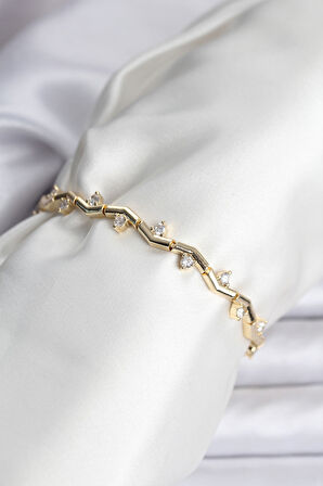 Reka Moda Zikzak Model Pirinç Gold Renk Bileklik