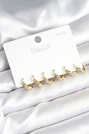 Reka Moda Gold Renk Pirinç Sarmal Model 925 Ayar Gümüş Çivili Kadın Küpe Seti