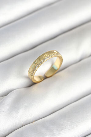 Reka Moda Gold Renk Şerit Zirkon Taşlı Kadın Yüzük