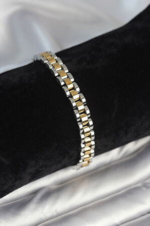 Reka Moda 316L Çelik Gold ve Gümüş Renk 7 mm Kalınlık Erkek Bileklik