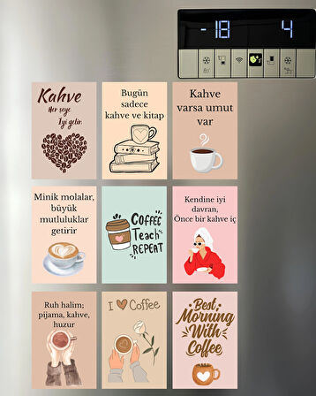 Kahve Molası Sözleri Temalı 9 ADET Magnet Seti – Motivasyon ve Dekor İçin Özel Tasarım 6x9 cm