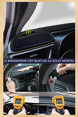 Renault Clio 4 2012-2020 İçin Uygun Torpido Koruma Halısı Siyah Kenar Renk Siyah