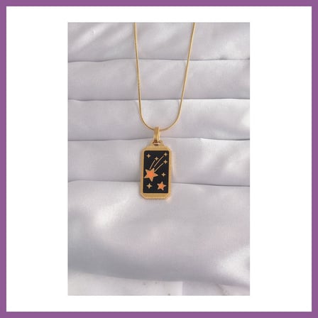 Bezos 316L Çelik Gold Renk Siyah Mineli Yıldız Figür Tarot Kolye RENGAREN