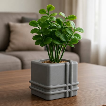 Bezos 3D Baskı Square Planter - Izgara Desenli Küp Saksı-Gri RENGAREN