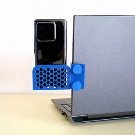 Bezos 3D Baskı Monitor Telefon Tutucu - Petek Desenli Laptop Kenar Telefon Tutucu-Mavi RENGAREN