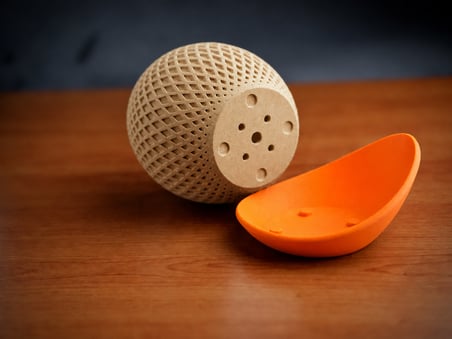 Bezos 3D Baskı Küre Saksı - Kafes Dokulu İki Parçalı Dekoratif Saksı - Bej-Turuncu RENGAREN