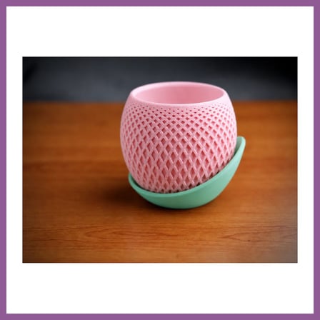 Bezos 3D Baskı Küre Saksı - Kafes Dokulu İki Parçalı Dekoratif Saksı - Pembe-Mint RENGAREN
