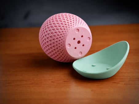 Bezos 3D Baskı Küre Saksı - Kafes Dokulu İki Parçalı Dekoratif Saksı - Pembe-Mint RENGAREN