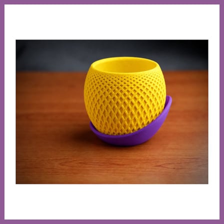 Bezos 3D Baskı Küre Saksı - Kafes Dokulu İki Parçalı Dekoratif Saksı - Sarı-Mor RENGAREN
