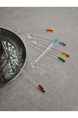 6'lı Cam Çay Kaşığı Renkli Gold Detaylı Sunumluk Kaşık