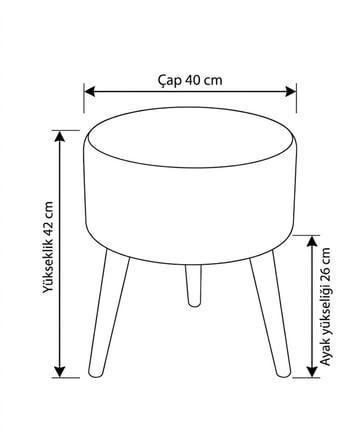 Renkli Desenli Yuvarlak Puf 40 cm Ahşap Ceviz Ayaklı Dekoratif Tabure - Mavi