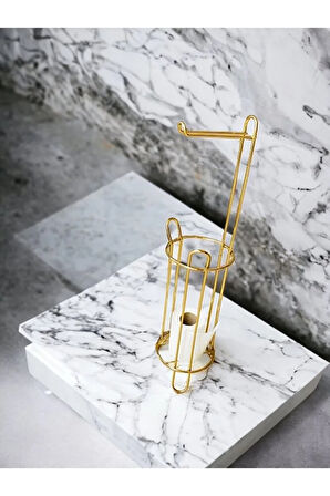 Ayaklı Tuvalet Kağıtlığı Wc Kağıtlık Paslanmaz Yedekli Tuvalet Kağıtlığı Biriktirmeli Gold