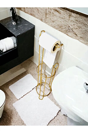 Ayaklı Tuvalet Kağıtlığı Wc Kağıtlık Paslanmaz Yedekli Tuvalet Kağıtlığı Biriktirmeli Gold