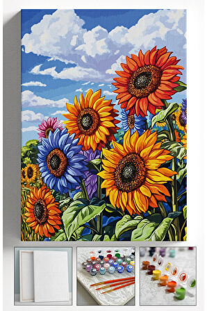 Sayılarla Boyama Tuval Seti Fırça Boya Dahil (çıtalı) 40x50 Cm - RENKLİ AYÇİÇEĞİ