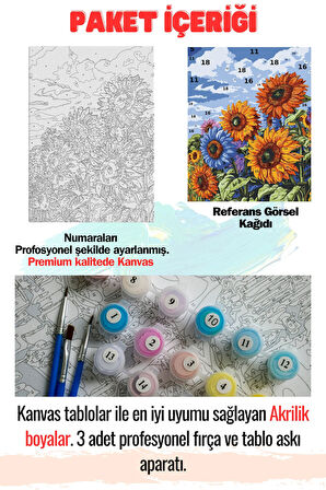 Sayılarla Boyama Tuval Seti Fırça Boya Dahil (çıtalı) 40x50 Cm - RENKLİ AYÇİÇEĞİ