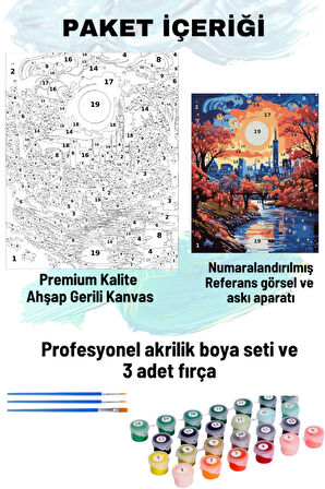 Sayılarla Boyama Seti Numaralı Tuval Fırça Boya 40x50 Cm Renkli Ay Şehir