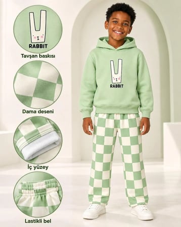 KIZ/ERKEK UNISEX ALT ÜST TAKIM %100 PAMUKLU 3 İP ŞARDONLU