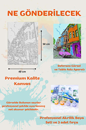 Sayılarla Boyama Seti Numaralı Tuval Fırça Boya RENKLİ EVLER 40X50 Cm