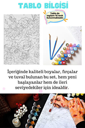 Sayılarla Boyama Çerçeveli Hobi Seti Numaralı Tuval Fırça Boya Dahil Kasnaklı RENKLİ GÜLLER 40X50 Cm