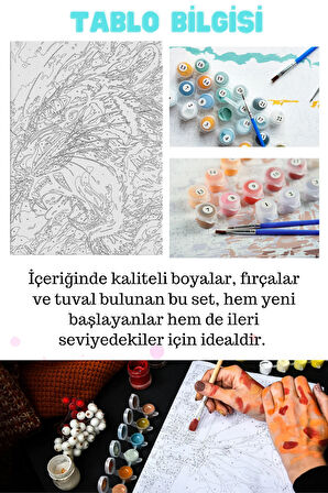 Sayılarla Boyama Tuval Seti Fırça Boya Dahil (Çıtalı) 40x50 CM - RENKLİ KAPLAN