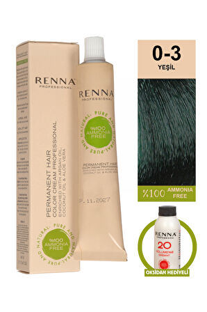 Renna Bitkisel Amonyaksız Saç Boyası 60 Ml 0-3 Yeşil Oksidan Hediyeli