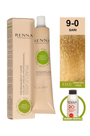 Renna Bitkisel Amonyaksız Saç Boyası 60 Ml 9-0 Sarı Oksidan Hediyeli