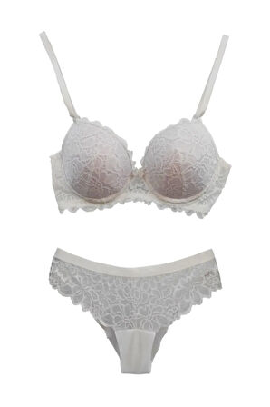 Ful Dantel Desteksiz Balenli Takım Beyaz