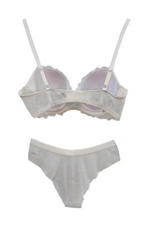 Ful Dantel Desteksiz Balenli Takım Beyaz