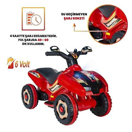 Müzikli ve Led Işıklı Akülü Atv 6v Ranger Kırmızı