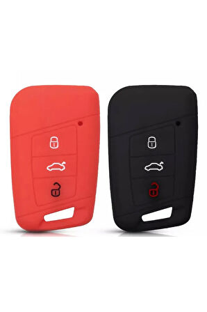 2 Adet Ateca Passat B8 Ve Süper B Silikon Anahtar Koruma Kılıfı Siyah Ve Kırmızı Renk Sustasız Model