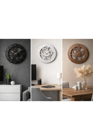 RETICOLO Modern Soyut Ahşap Duvar Saati 40 cm. Ceviz Renk