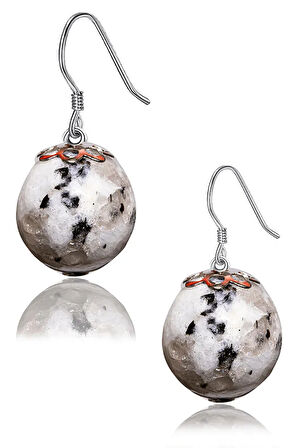 Sertifikalı Benekli Ay Taşı Doğal Taş Küpe