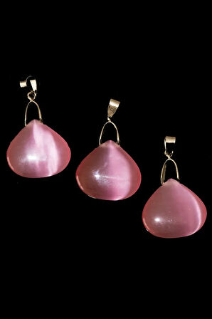 Sertifikalı Özel Kesim Pembe Kedi Gözü Taşı Kolye