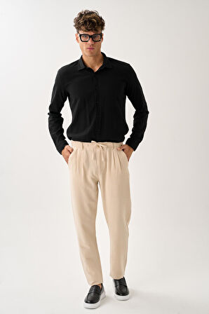Pileli Bağcıklı Casual Keten Pantolon
